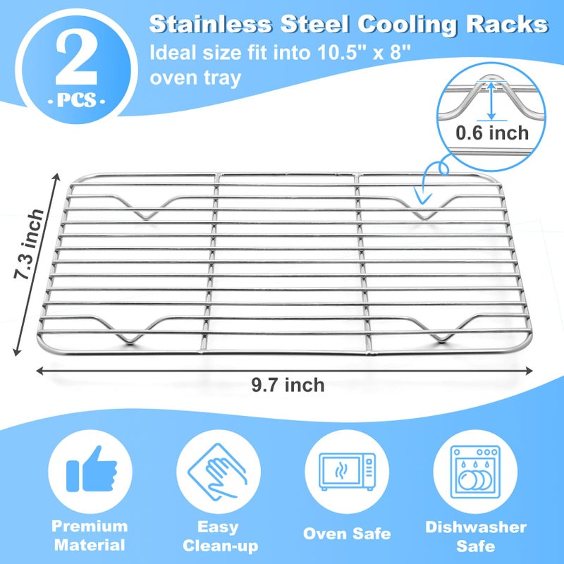 P&P CHEF Cooling Rack Pack of 2  Stainless Steel Small Cooking Rack for Cooling Baking Roasting Grilling Drying  Rectangle 9.7'' x 7.3'' x 0.6''  Fits Small Toaster Oven  Oven & Dishwasher Safe - Image 2
